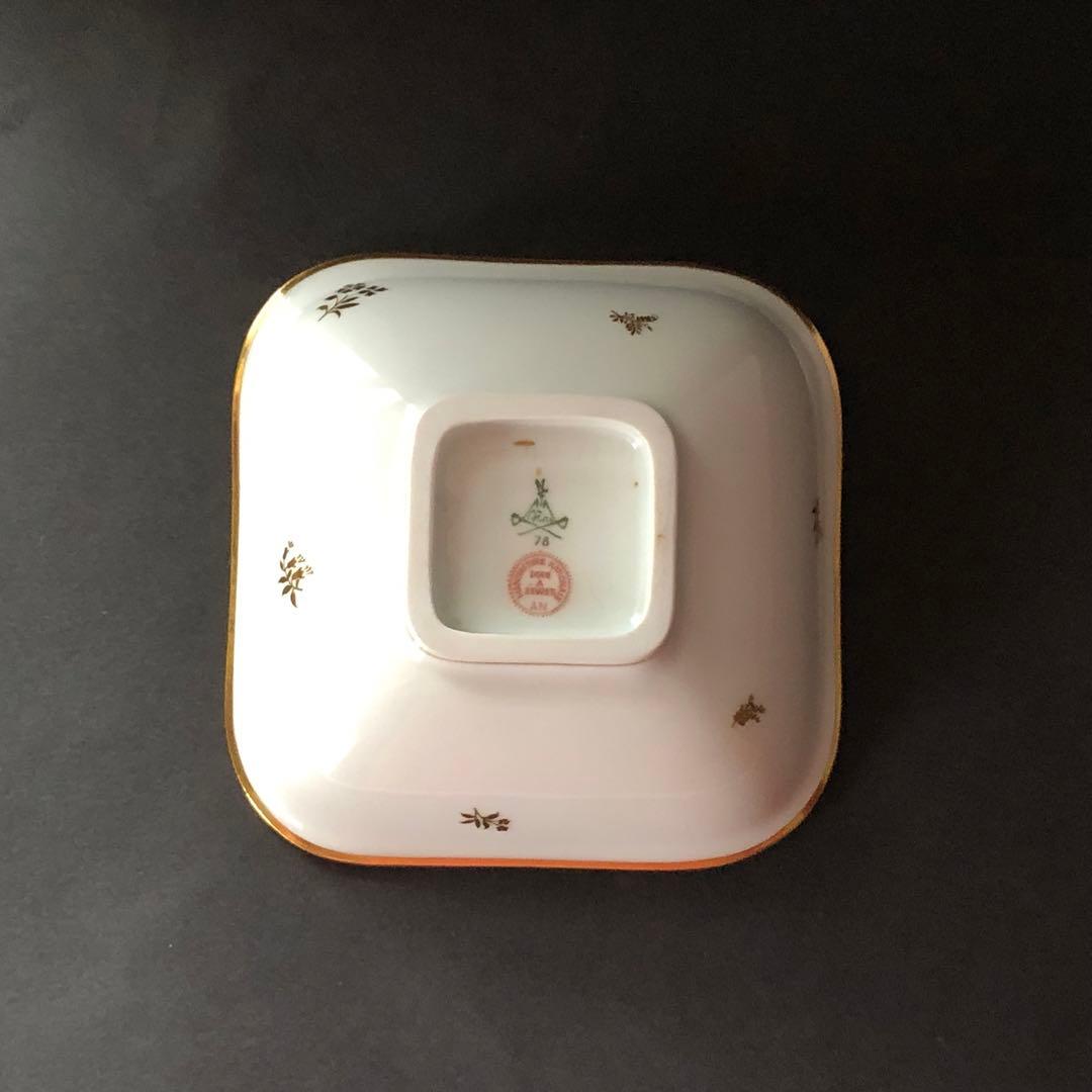 セーブル角形ディッシュ☆白磁金彩☆24K金彩小花紋様☆仏ヴィンテージ未使用