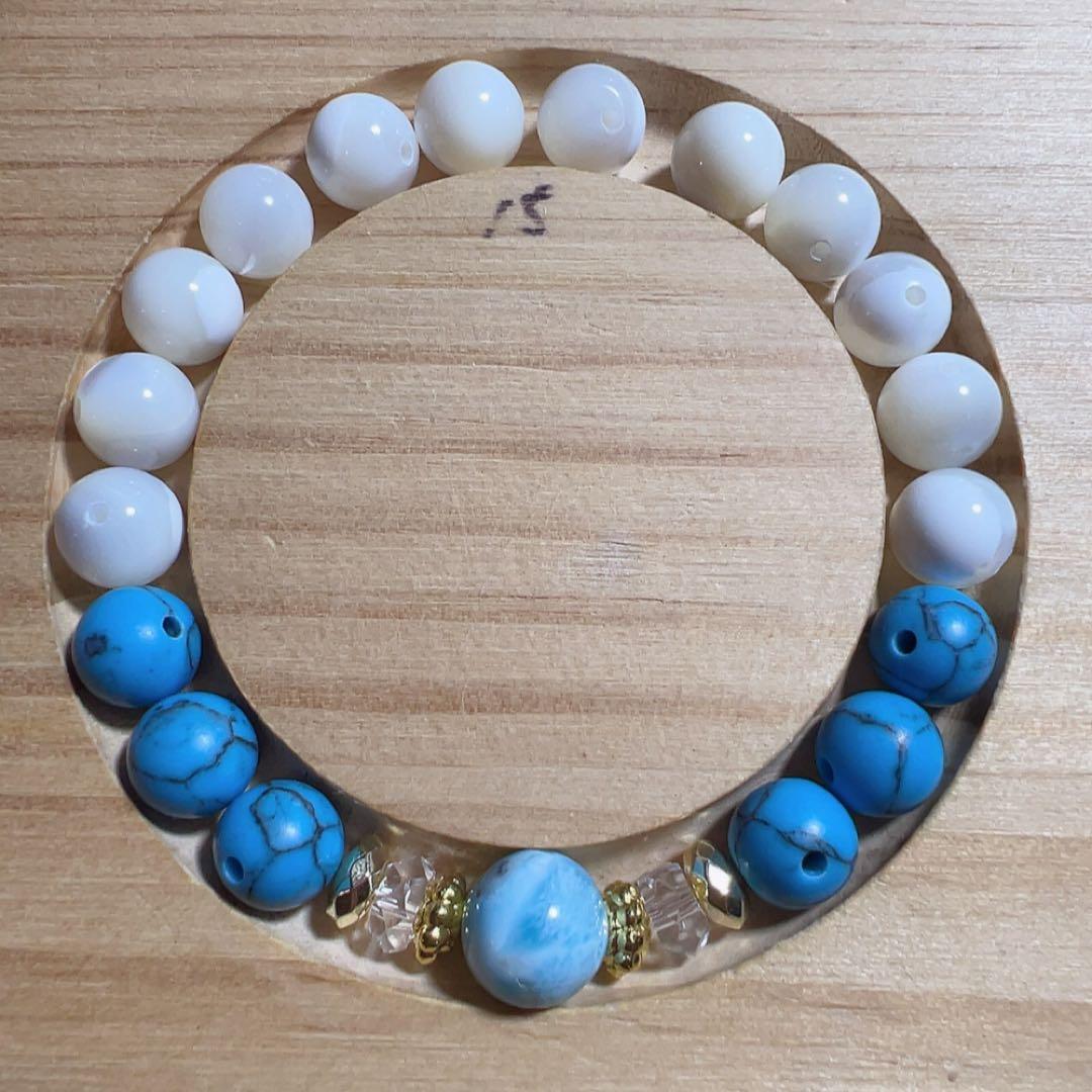 19 天然石 パワーストーン ブレスレット 数珠 15cm ラリマー ターコイズ