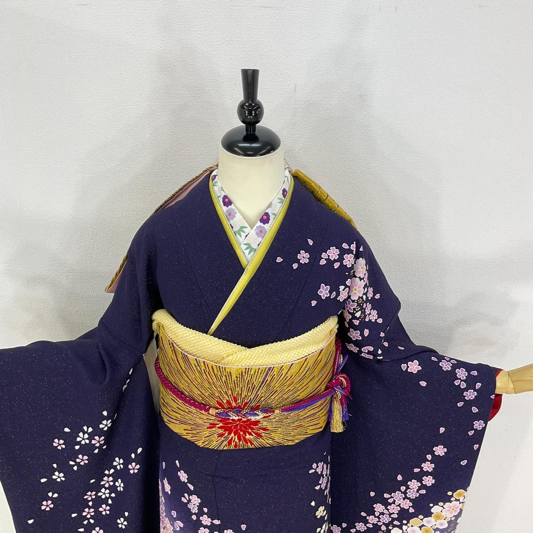 お振袖 紺紫　辻が花　正絹　美品