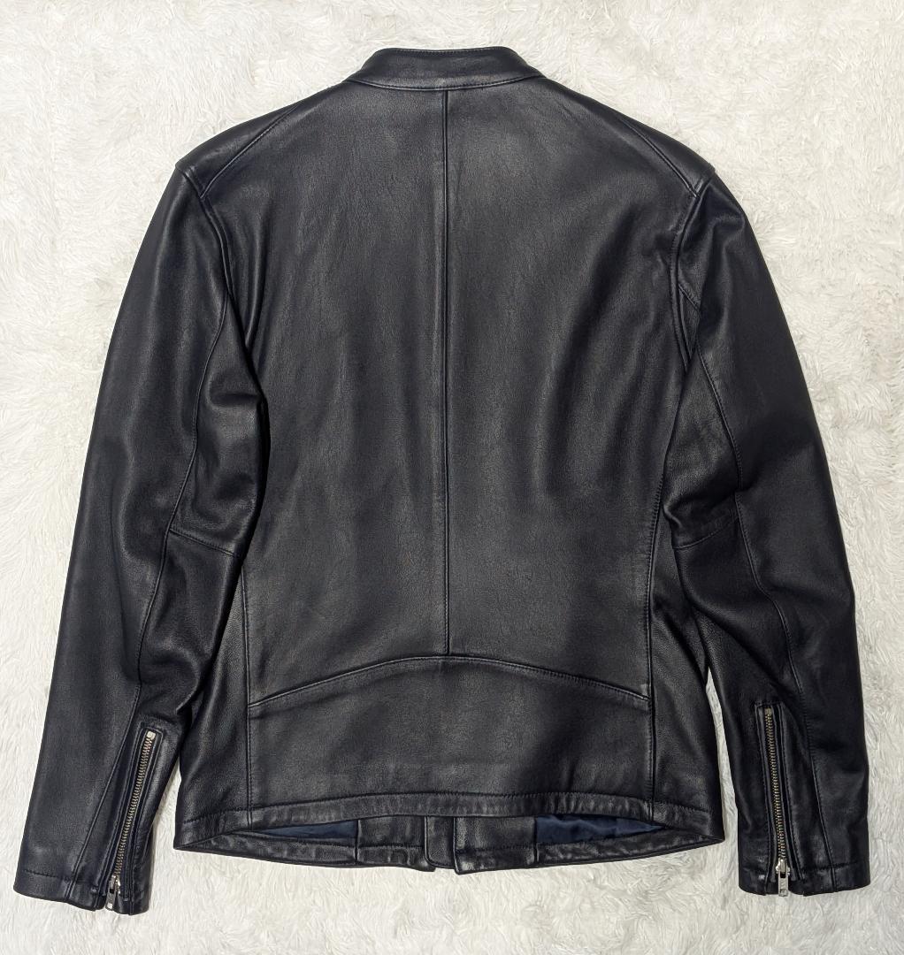 BEAMS シングルライダースジャケット Mサイズ ネイビー 本革