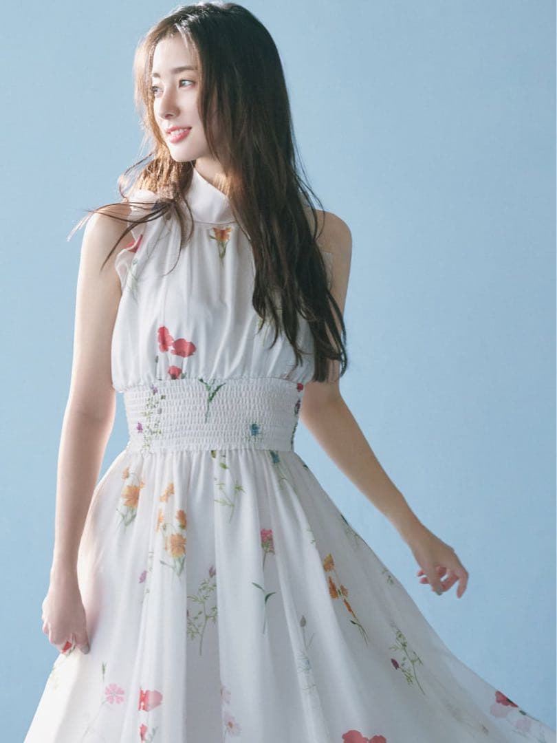 SNIDEL 花柄シフォンロングワンピース リボン付 サイズ0