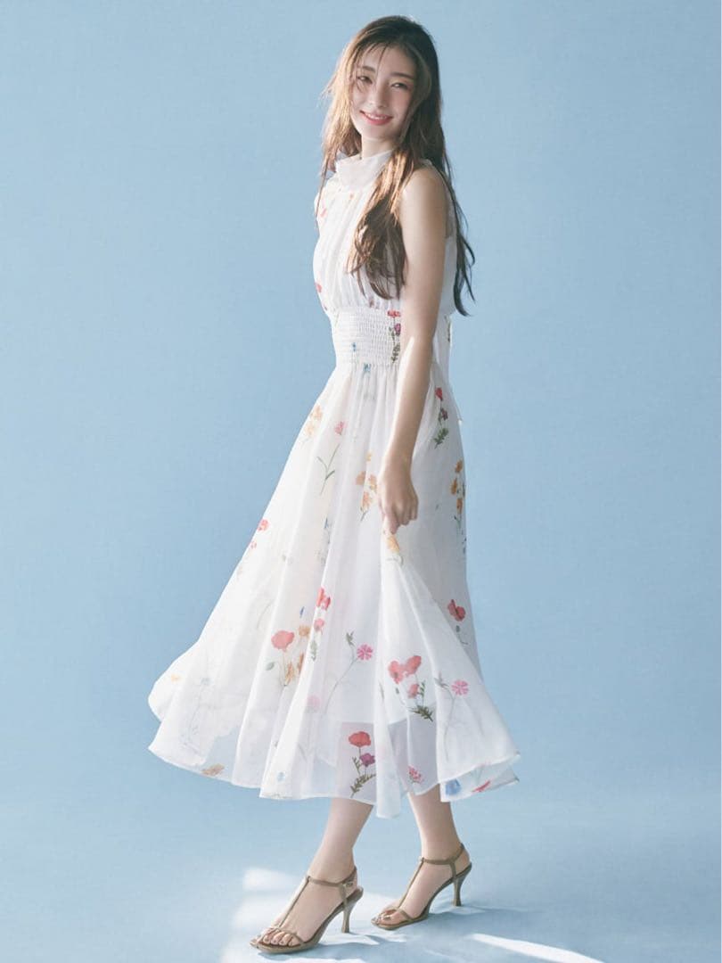 SNIDEL 花柄シフォンロングワンピース リボン付 サイズ0