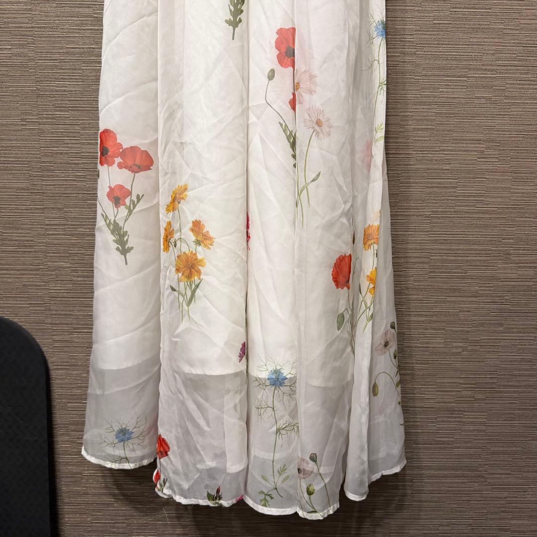 SNIDEL 花柄シフォンロングワンピース リボン付 サイズ0