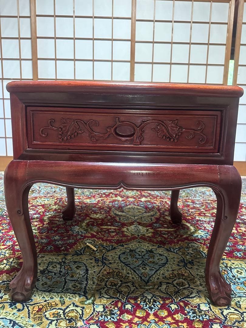 螺鈿細工 引き出し收納　木彫 花台 電話台 置物台 サイドテーブル2点セット