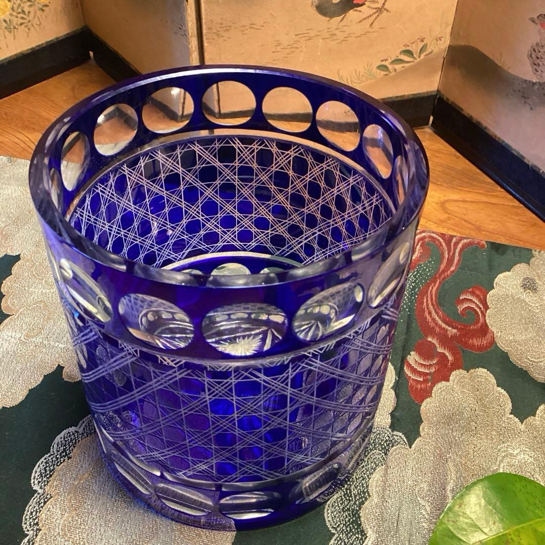 A901 茶道具　色被ガラス　義山　切子　水指