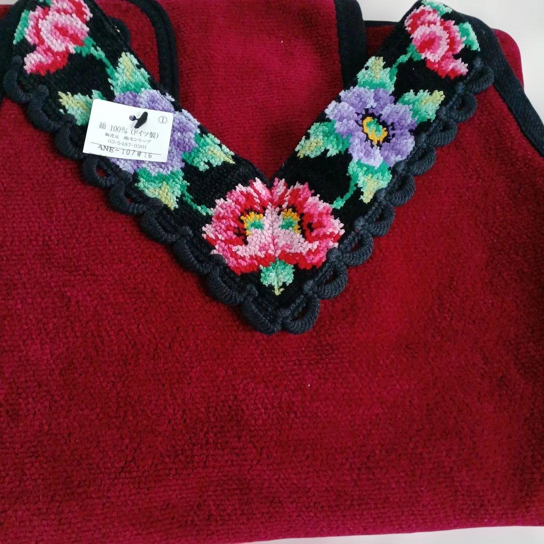 FEILER 花柄刺繍エプロン 赤