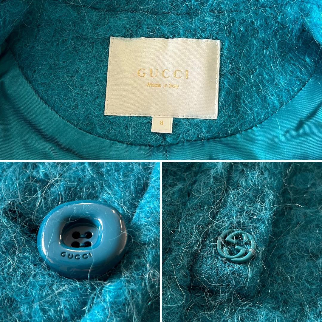 キッズ GUCCI グッチ Pコート モヘヤ混 ウール 8 ターコイズブルー