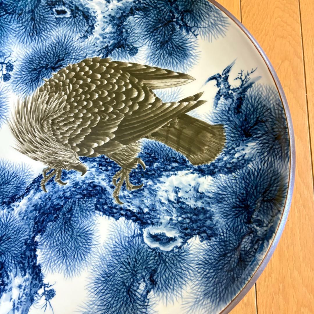 有田焼 真照 鷹 大皿 飾皿 時代 丸皿 骨董 陶磁 陶芸 古美術品