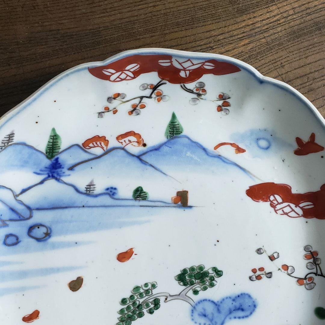 皿　色絵　山水　江戸　家屋　古伊万里　染付　鳥　松竹梅
