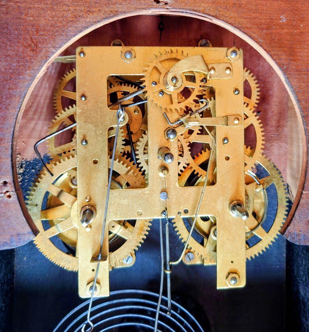 〈完動・美品〉今津菊次郎時計店菱ＫＩ印　筋硝子　宮型ゼンマイ振り子時計　古時計