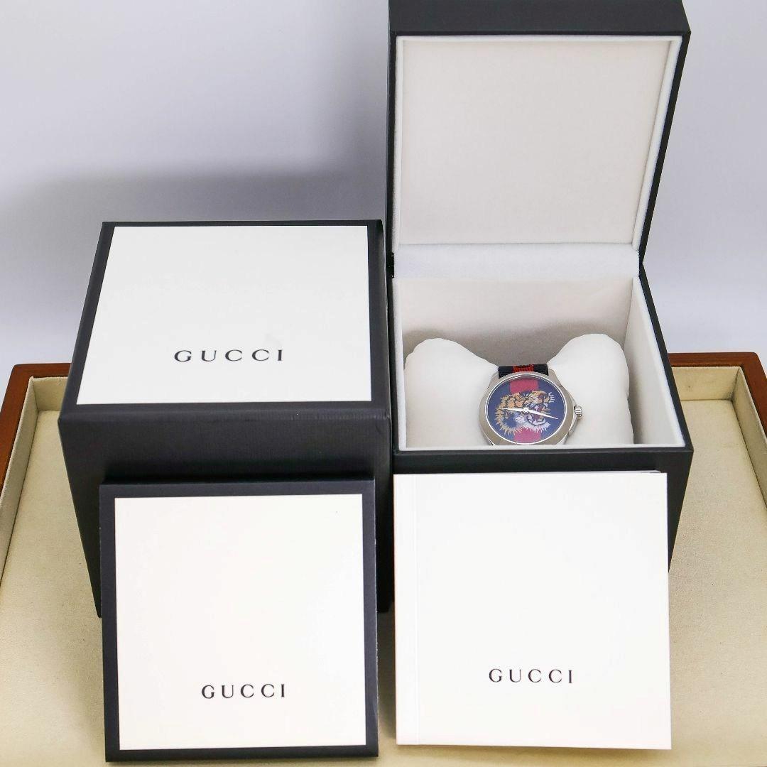 稼働 GUCCI 腕時計 トラ刺繍 Gタイムレス ネイビー タイガー 2110