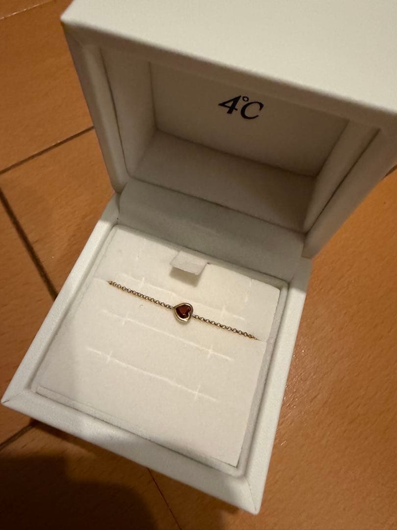 【試着のみ】4℃Tidal ハートガーネットブレスレット K10YG 16cm