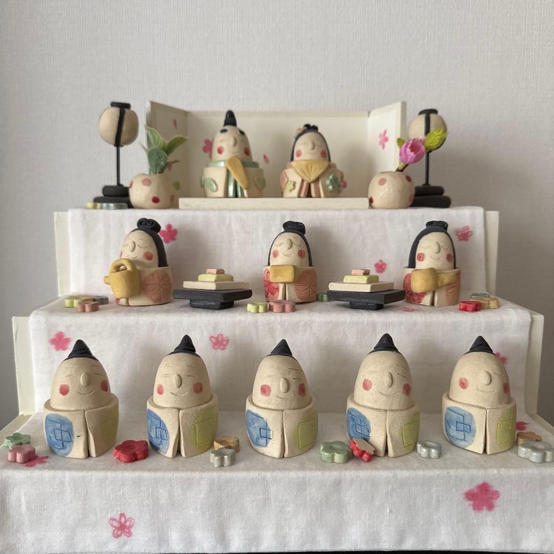 極美品★岡崎順子 陶器製 雛人形(白)セット ひな祭り 3段飾り