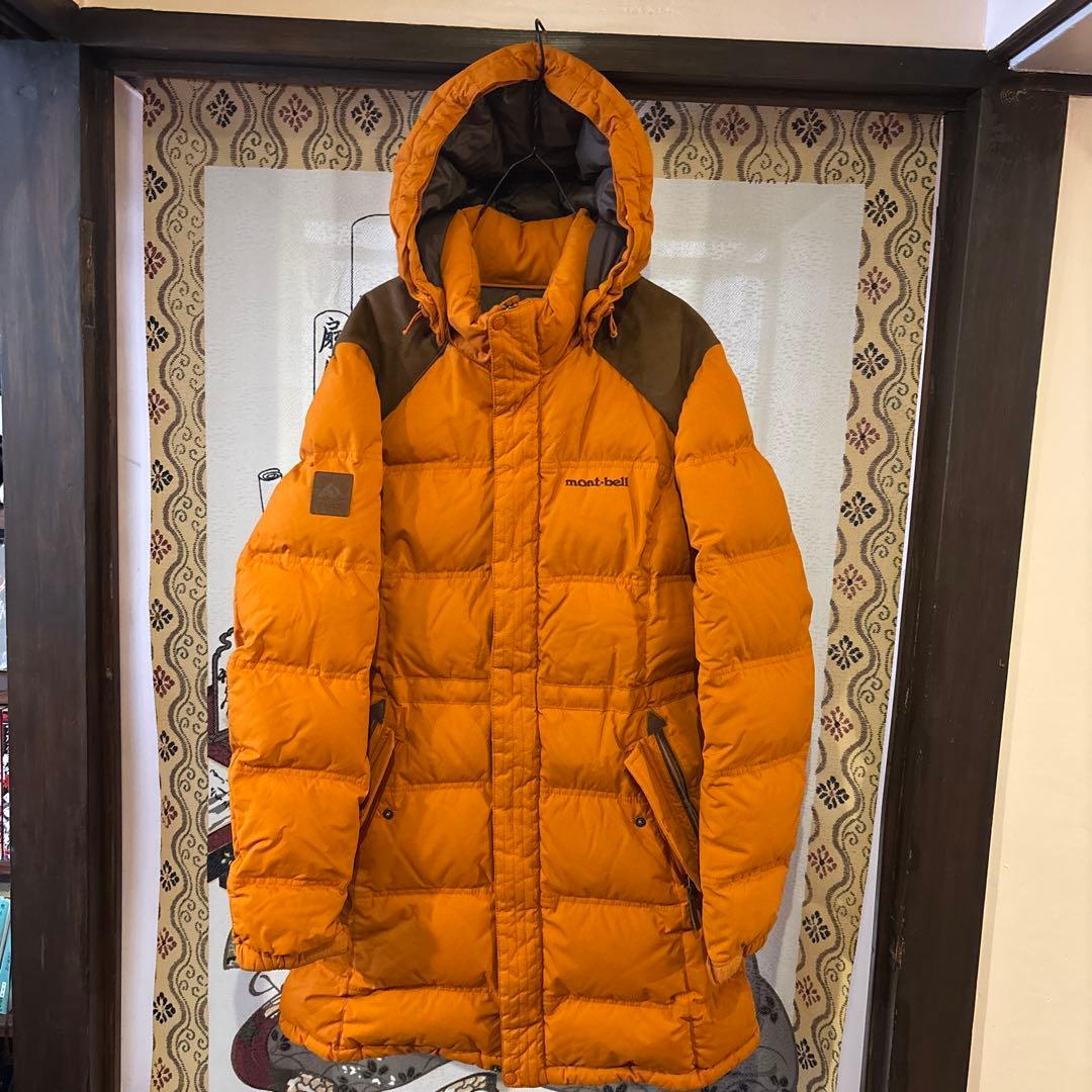 美品 MONT-BELL ロングダウン レディース スウェード生地 橙色 可愛い