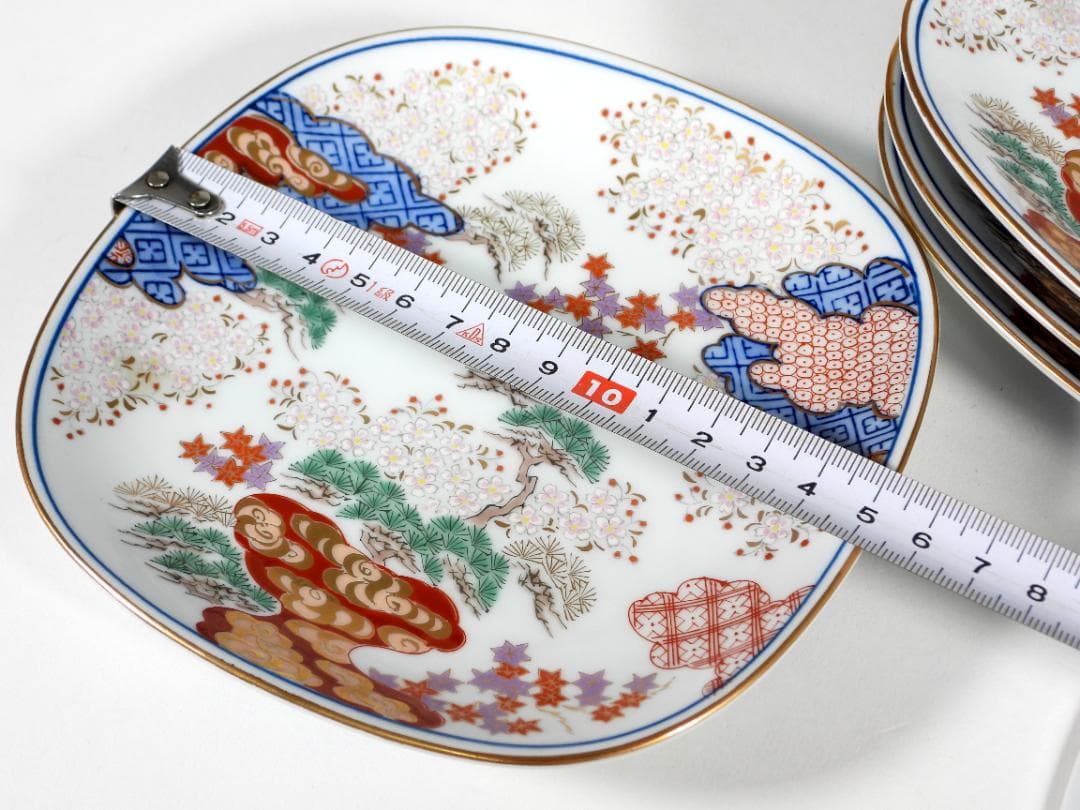 有田焼 賞美堂 其泉窯 其泉 染錦 春秋文 御皿揃 銘々皿 ５枚