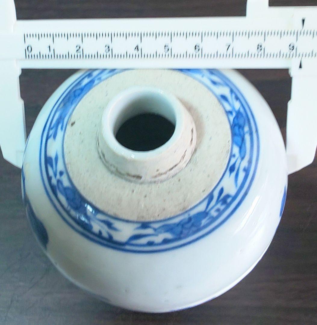 中国美術 明時代 白磁染付花鳥文様 壺型 陶磁器 茶壷