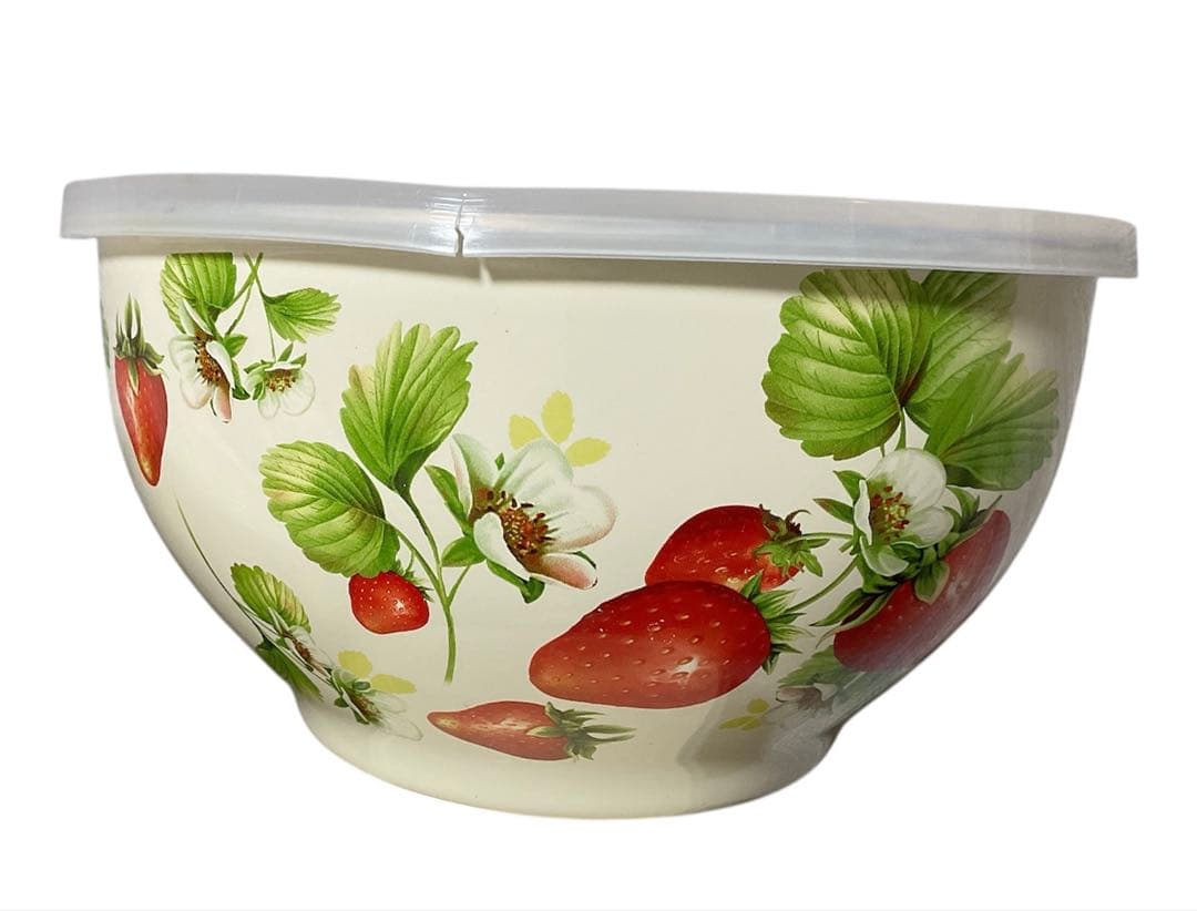 イチゴデザイン 蓋付きボウル 3個セット　　ホーローボウル