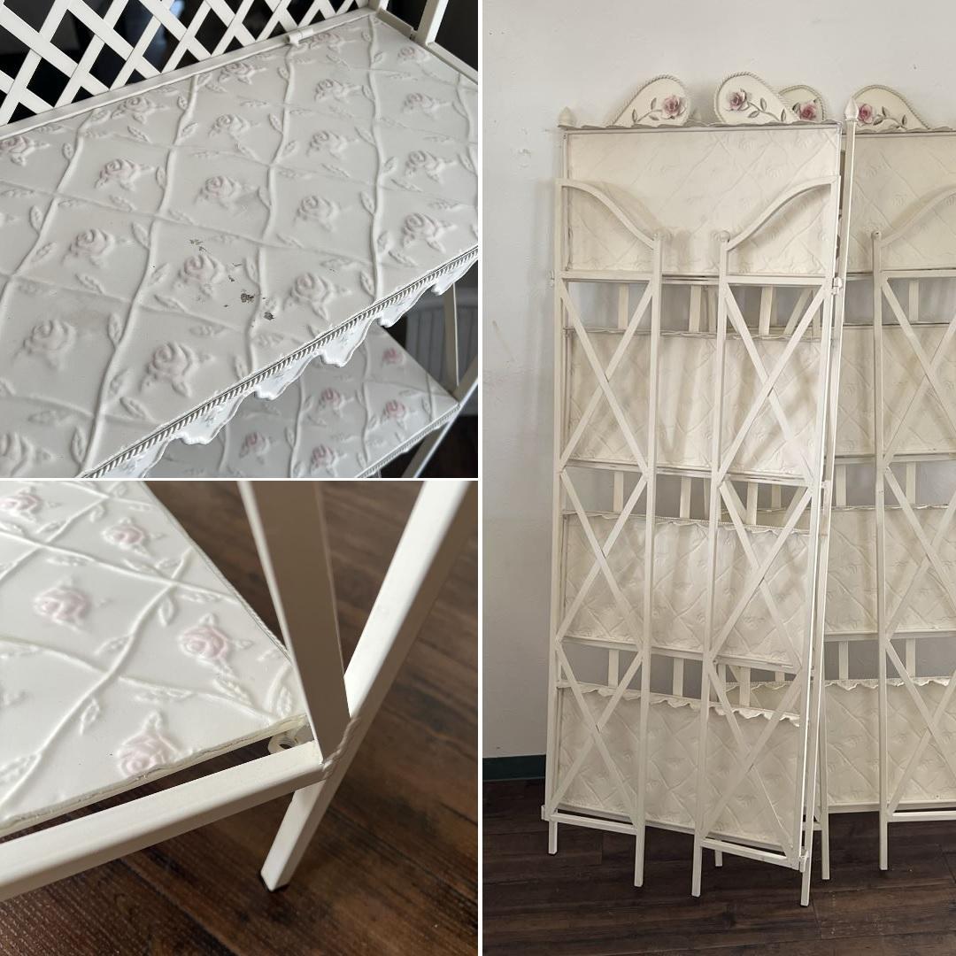 k502r122 ローズガーデン ホワイトアイアンの4段ガーデンラック 折り畳み