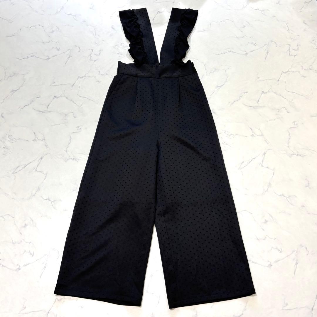 【美品】 Feroux 洗える フリルショルダードット サロペット
