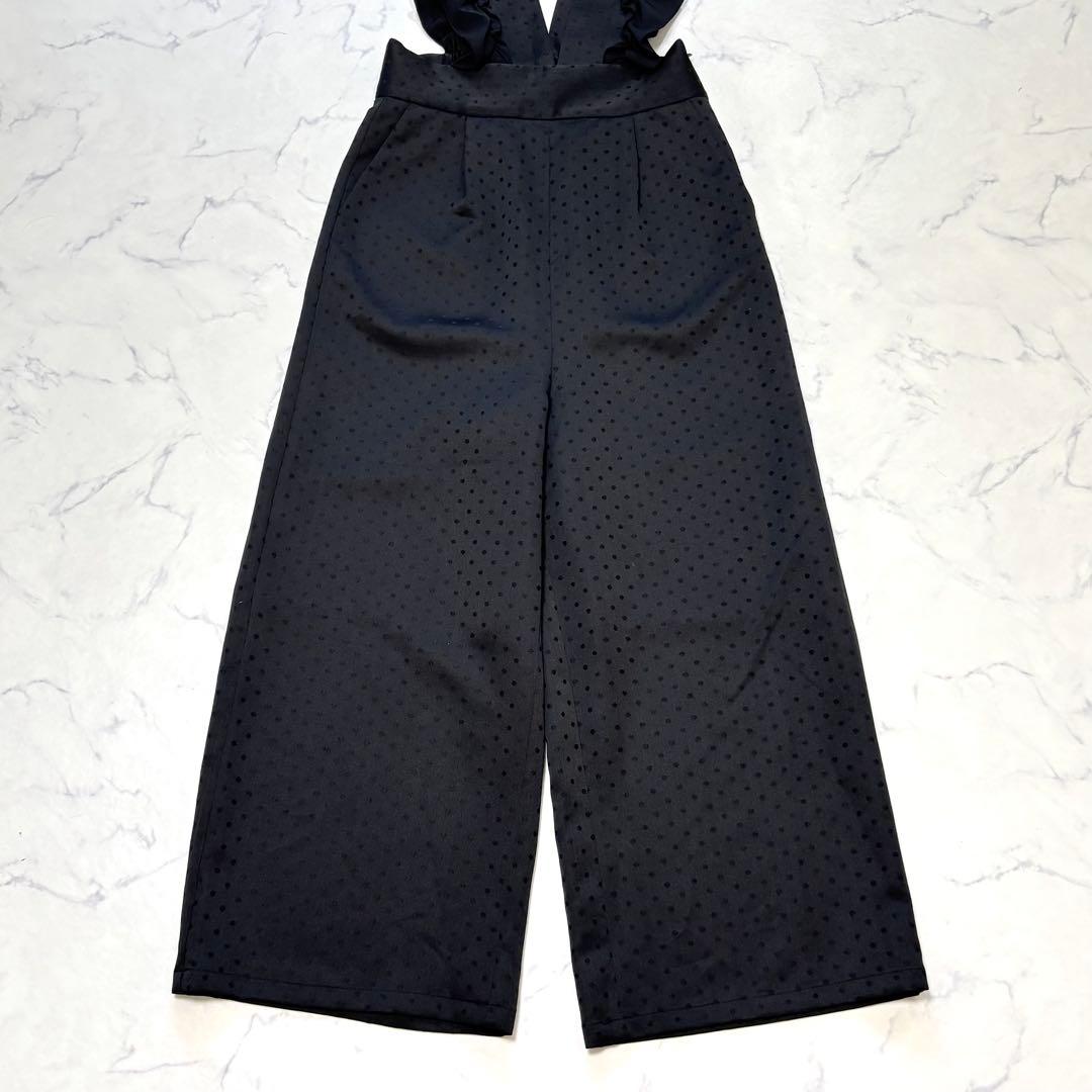 【美品】 Feroux 洗える フリルショルダードット サロペット