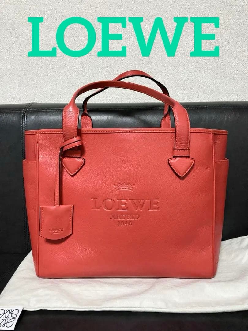 極美品⭐︎ ロエベ　ヘリテージ トート　レザー　ハンド　オレンジ系