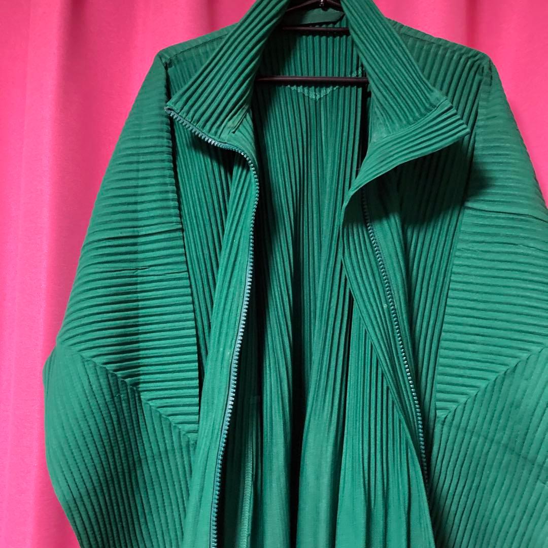 最後の値下げ‼️リブ編みグリーンジップアップカーディガン　イッセイ　ミヤケ