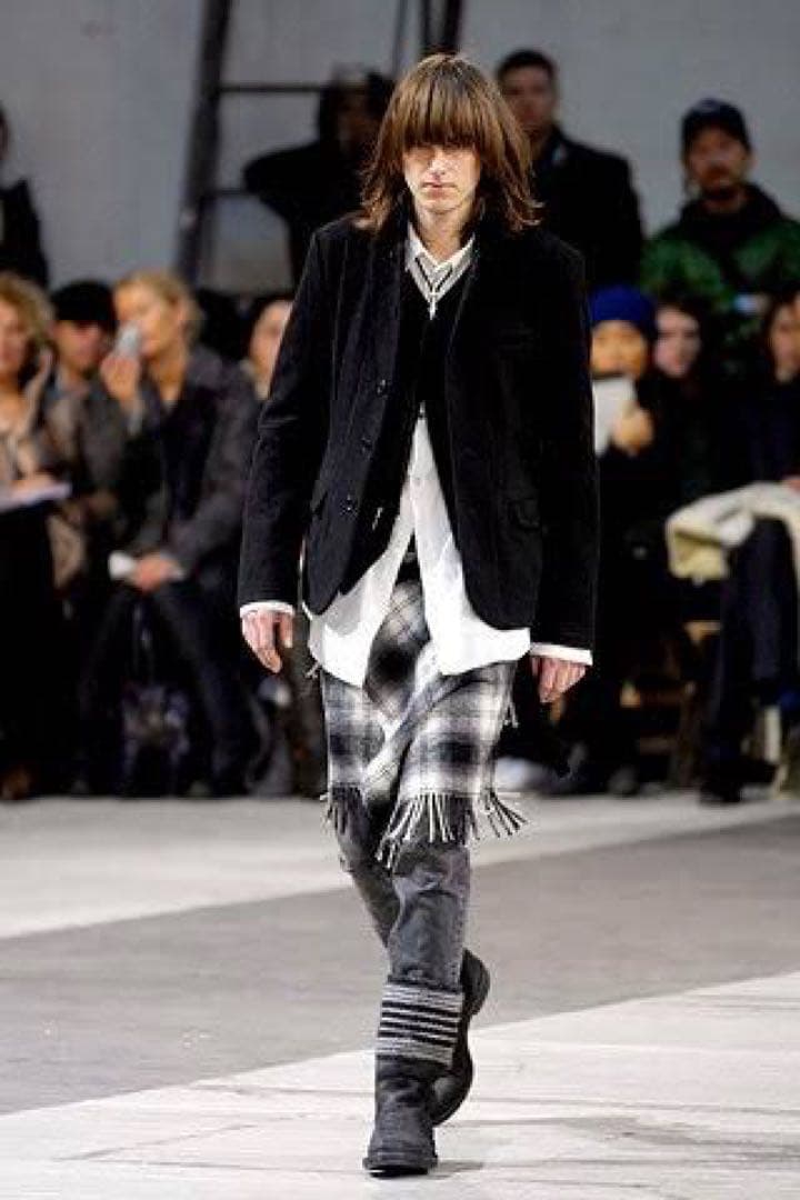 07AW NUMBER (N)INE オンブレチェック ラップスカート フリンジ