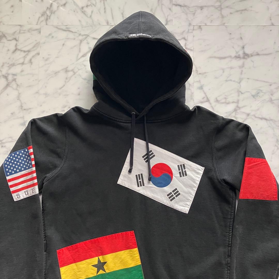 【美品】Supreme パーカー 国旗プリント ブラック 黒 Mサイズ カナダ製