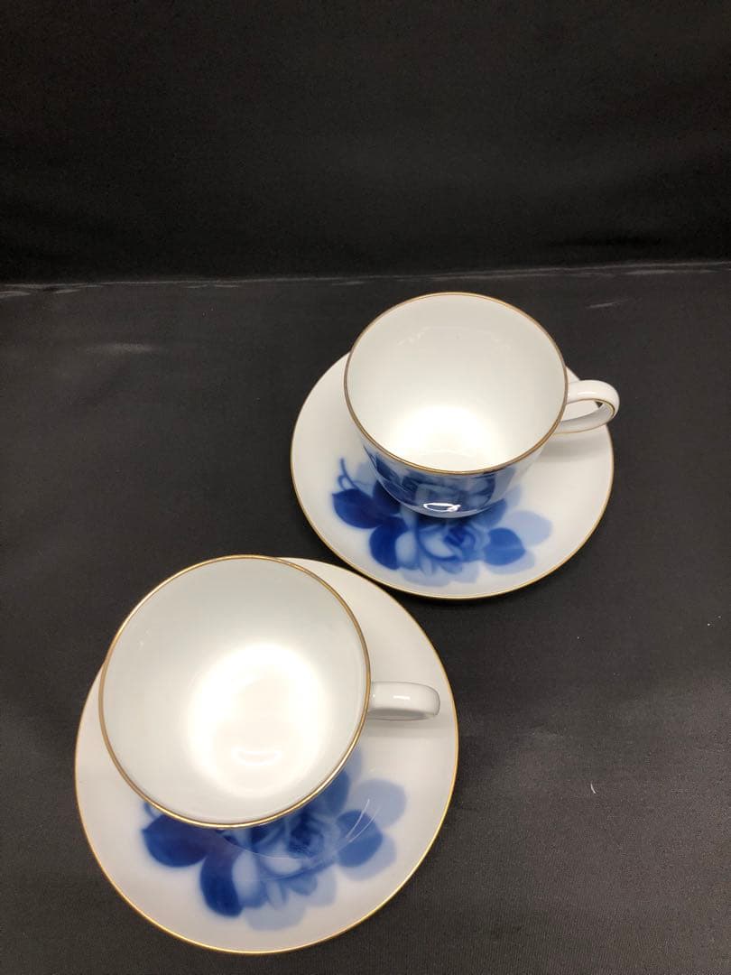 大倉陶園　ブルーローズ　モーニング碗皿