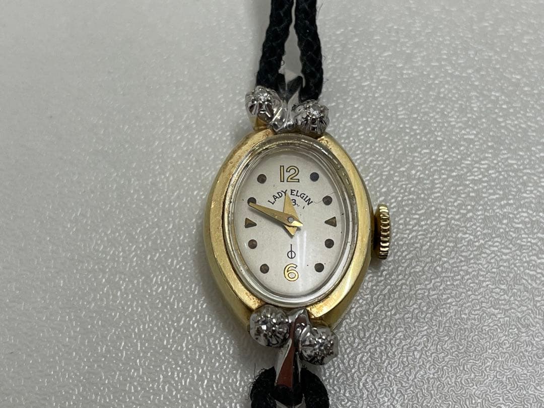 14K製 ダイヤ付き LADY ELGIN アンティーク 手巻き時計 可動