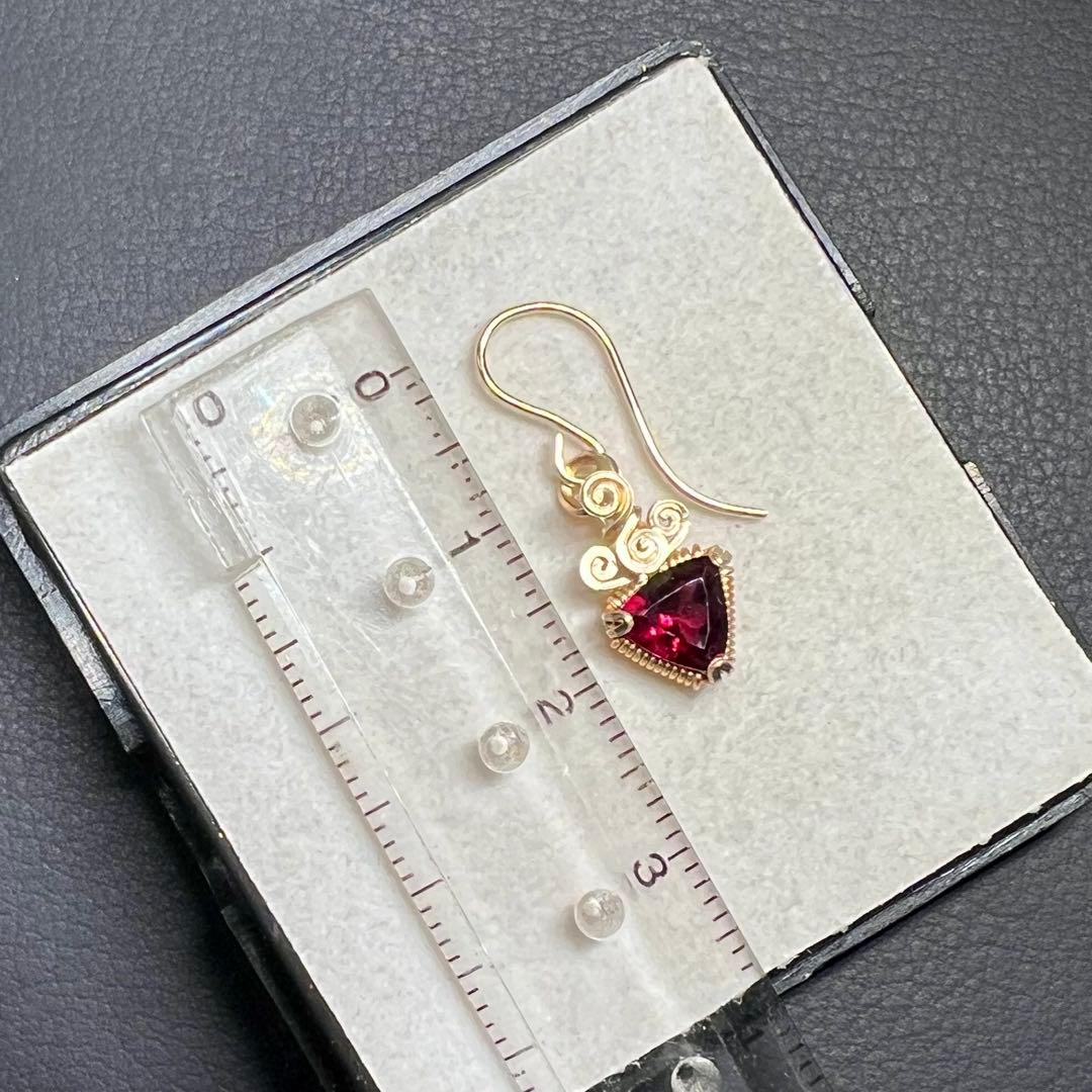 天然石　ロードライトガーネット　ワイヤーラッピング　ピアス　14kgf