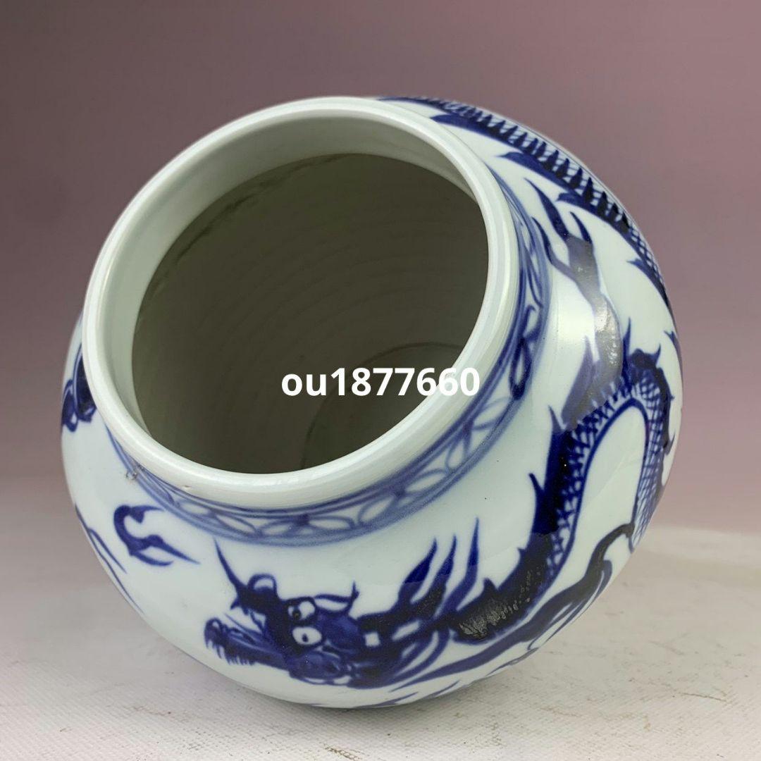 元青花手画竜紋戯珠大缶 景徳鎮 陶磁器 装飾品 現代工芸品 美術品 置物
