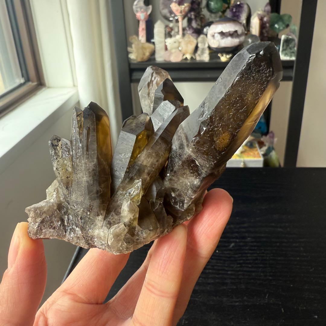 【N♡*.゜】天然石スモーキークォーツのクラスター　置物NO.013106