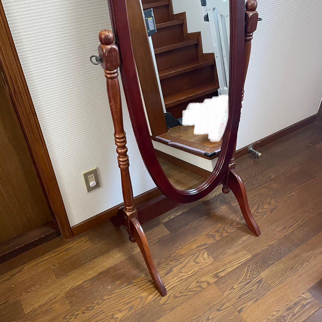 アンティーク調 オーバル型 ヴィンテージ レトロ スタンドミラー 木製 姿鏡