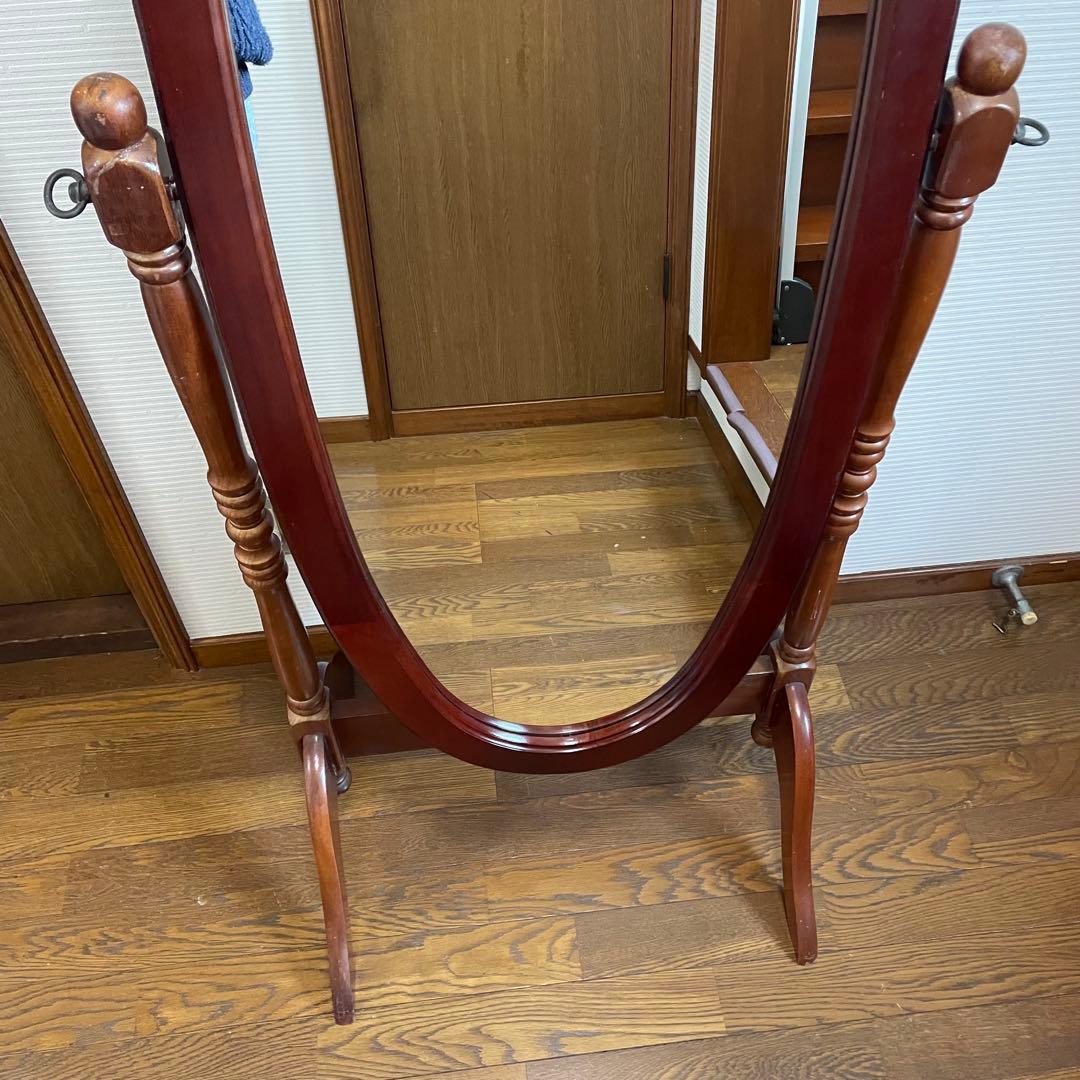 アンティーク調 オーバル型 ヴィンテージ レトロ スタンドミラー 木製 姿鏡