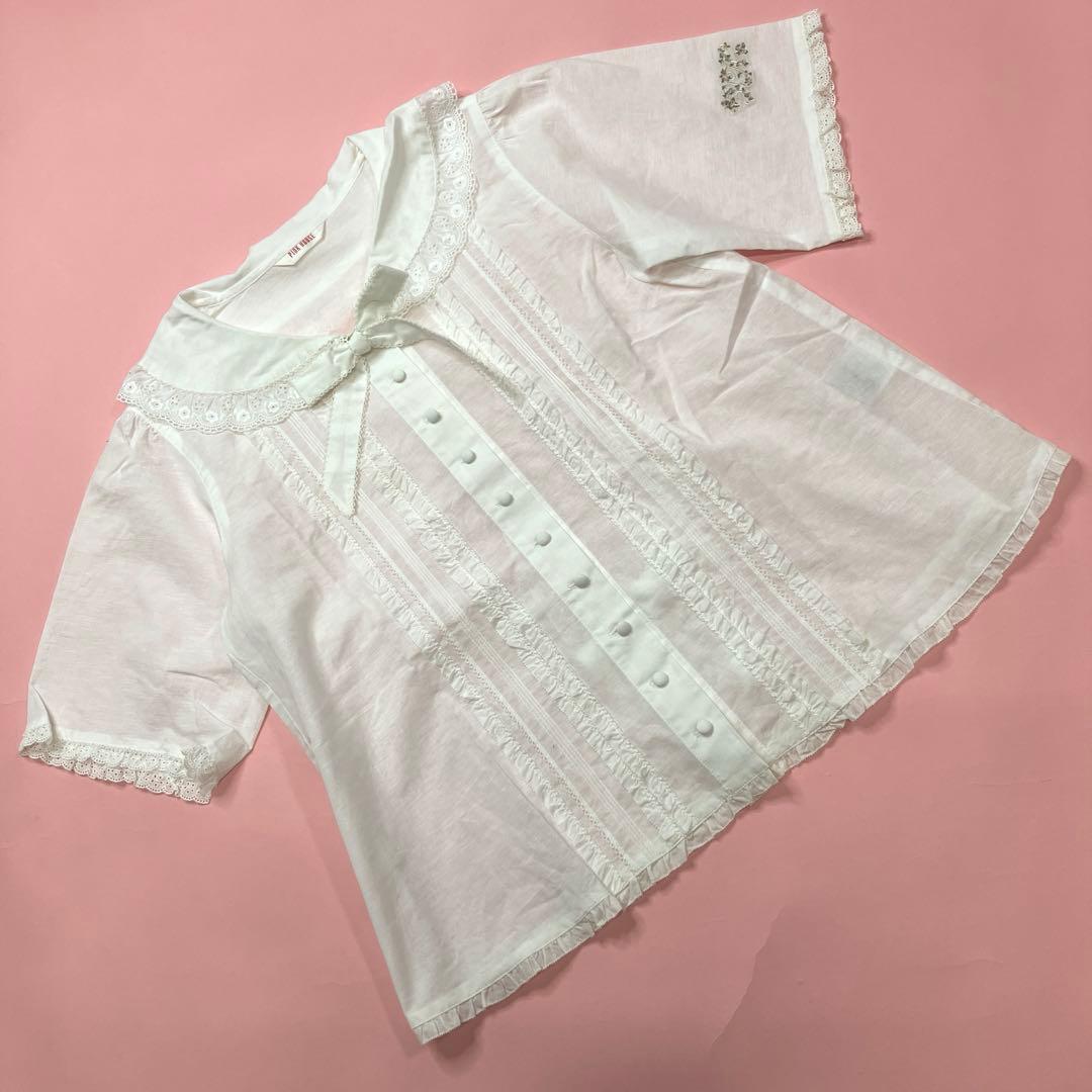 【新品未使用】ピンクハウス 白 ピコフリル ロゴ刺繍使い ブラウス/2019年