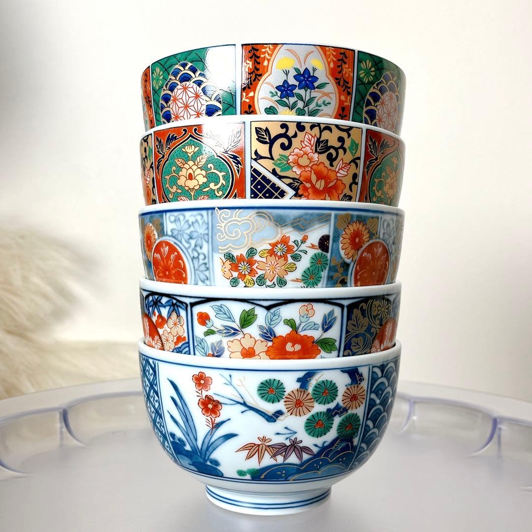 有田焼 吾山窯 絵変わり どんぶり5客セット 丼 赤絵 色絵 古伊万里✖️2