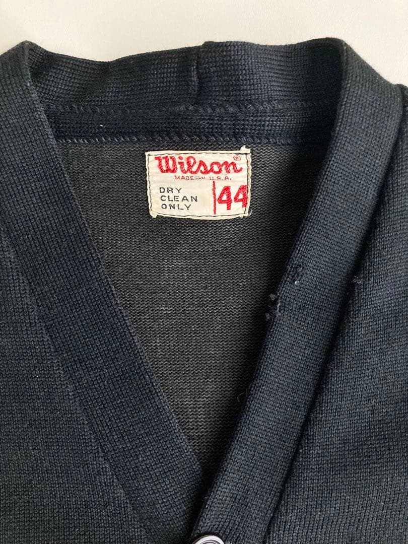 希少 60s ビンテージ Wilson 黒 レタード カーディガン USA製