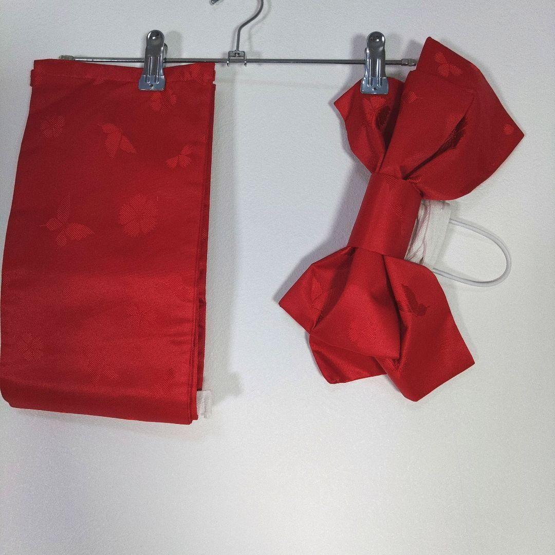 キッズ　子供　浴衣　130cm　女の子　ブルー　花火　作り帯　赤　　兵児帯　黄色