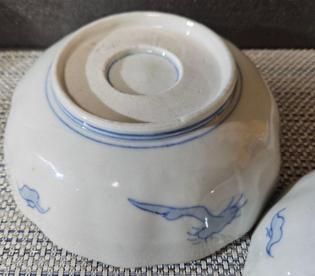 江戸時代末期〜明治　古伊万里　錦手　金彩色絵　松鶴図　金彩赤絵　大振なます皿2客