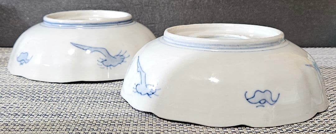 江戸時代末期〜明治　古伊万里　錦手　金彩色絵　松鶴図　金彩赤絵　大振なます皿2客