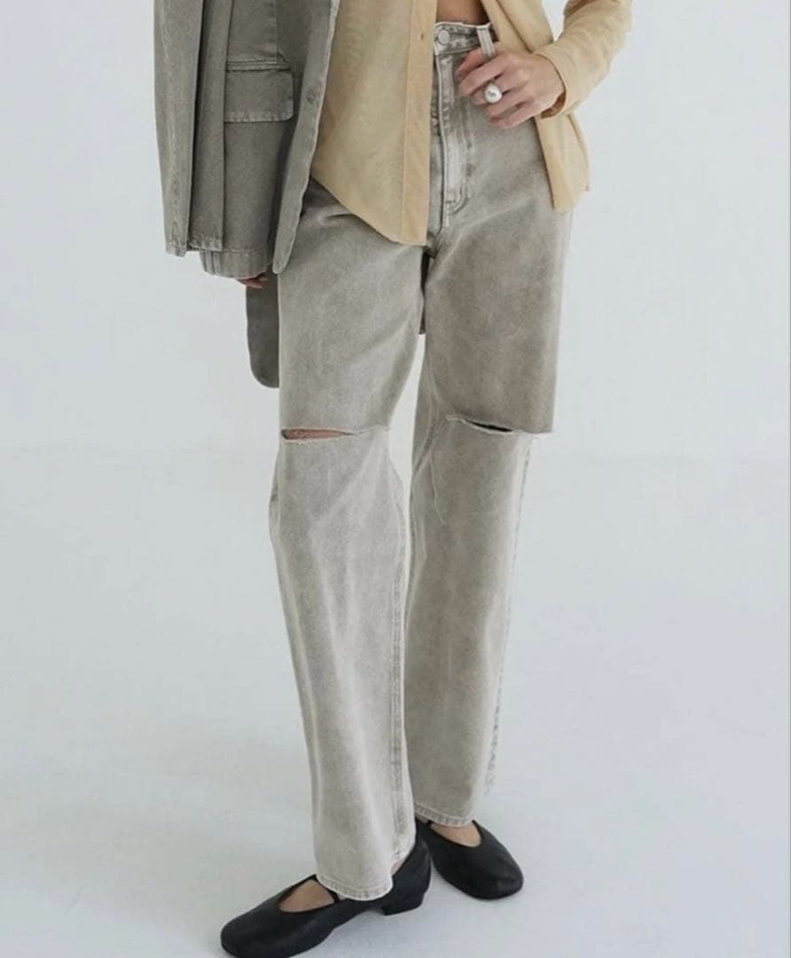 clane SLASH CUT DENIM PANTS ベージュ 1