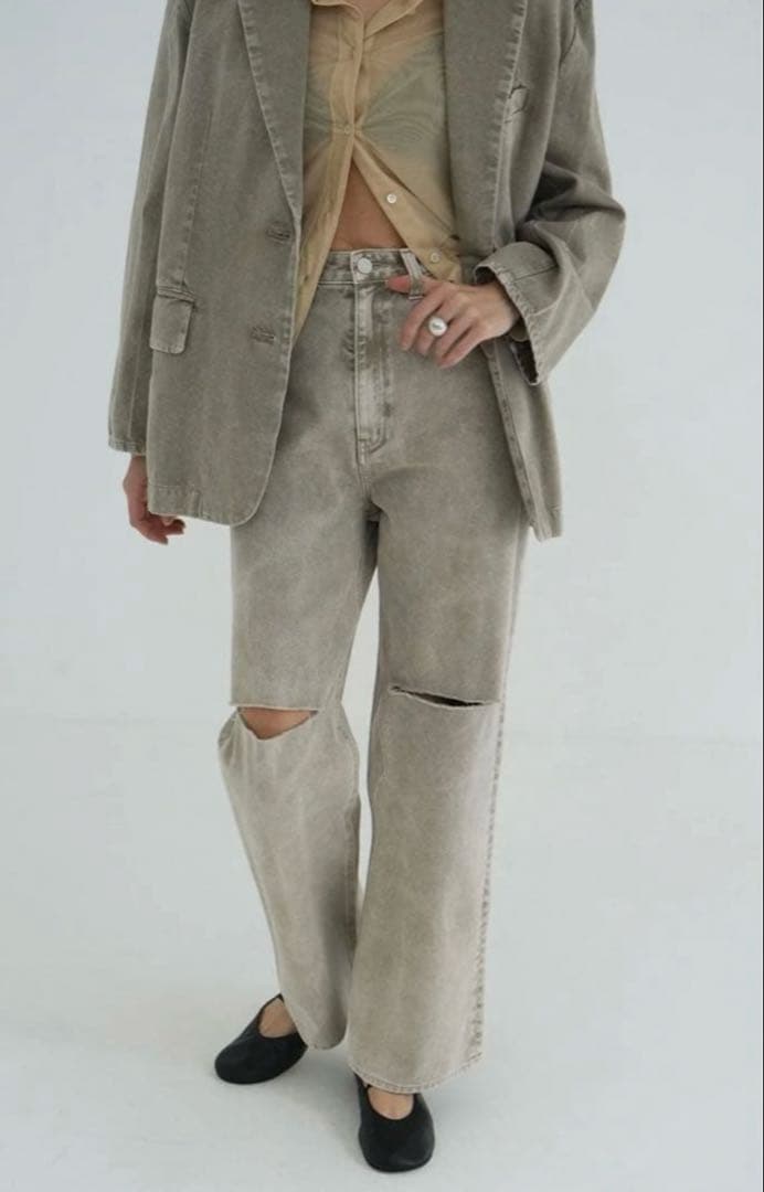 clane SLASH CUT DENIM PANTS ベージュ 1