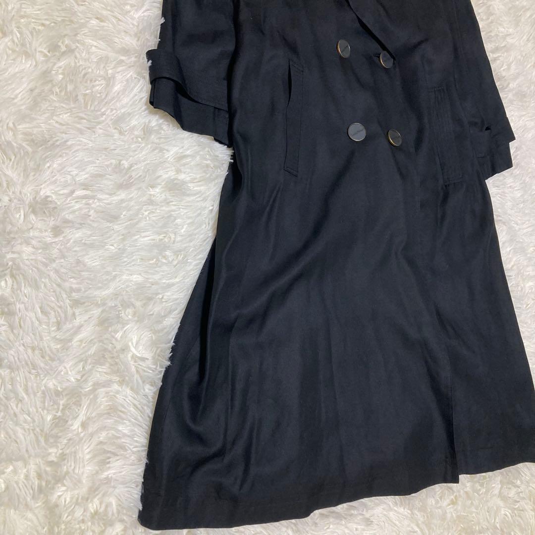 シルク100% ルイフェロー トレンチコート 裏地総柄 ベルト Aライン 黒 9