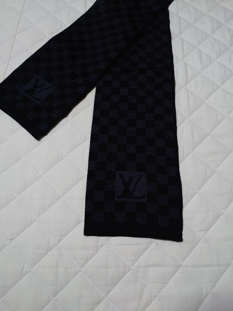 Louis Vuitton ダミエ チェック柄マフラー ダークブルー