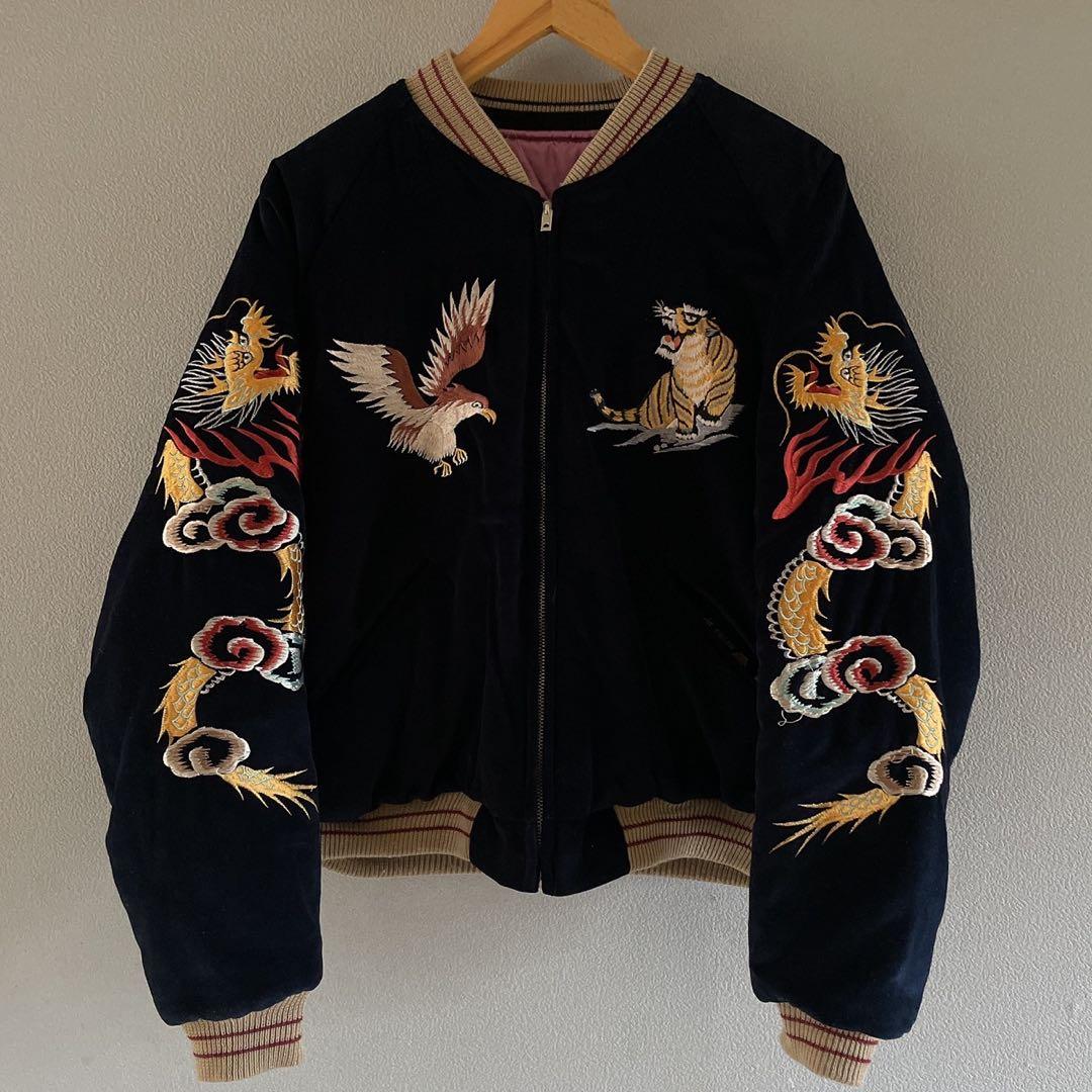 テーラー東洋 スーベニアジャケット 別珍 スカジャン M 虎 鷹 龍 刺繍