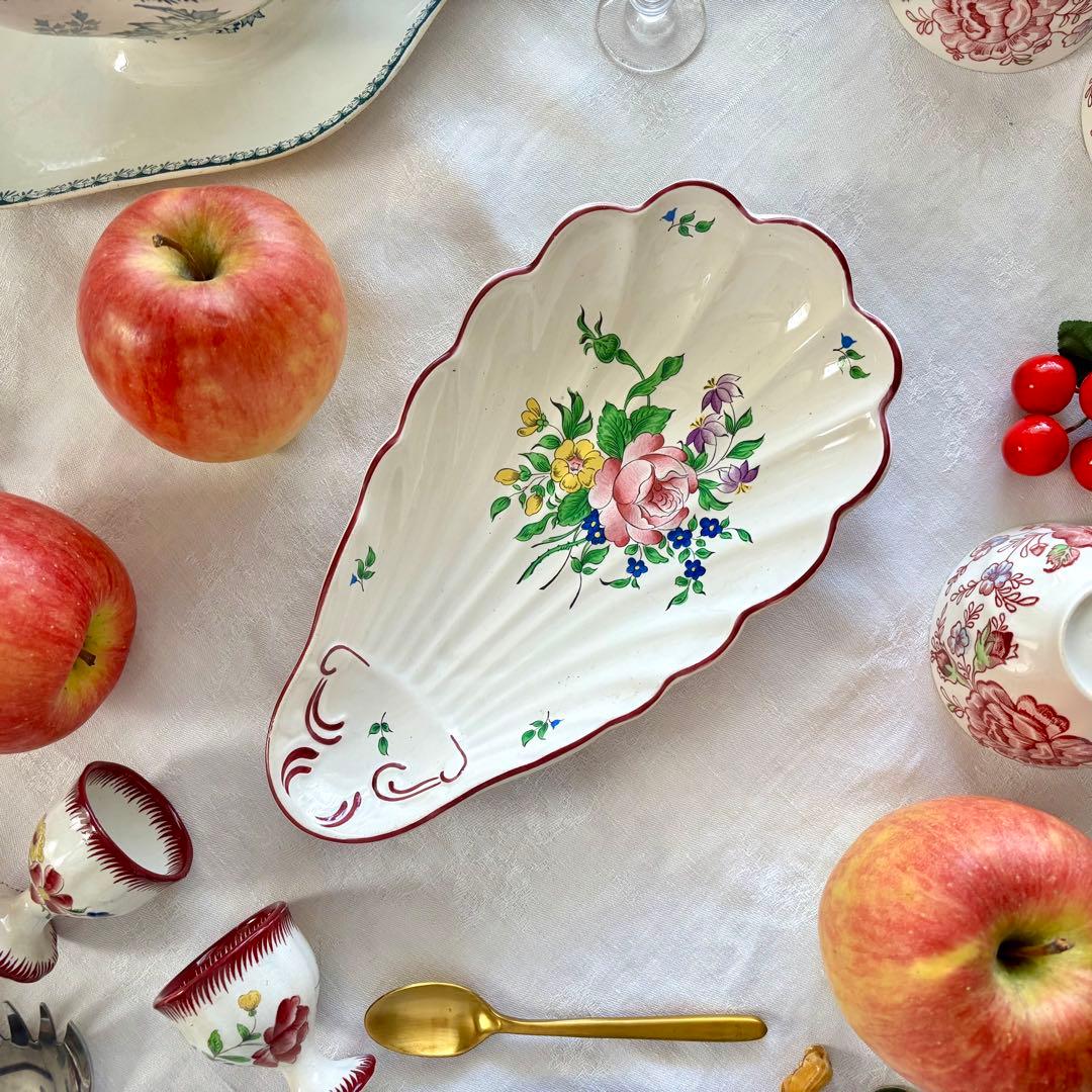 フランスアンティーク˚✧₊ リュネヴィル❁バラのブーケの素敵なシェル型ラヴィエ❁