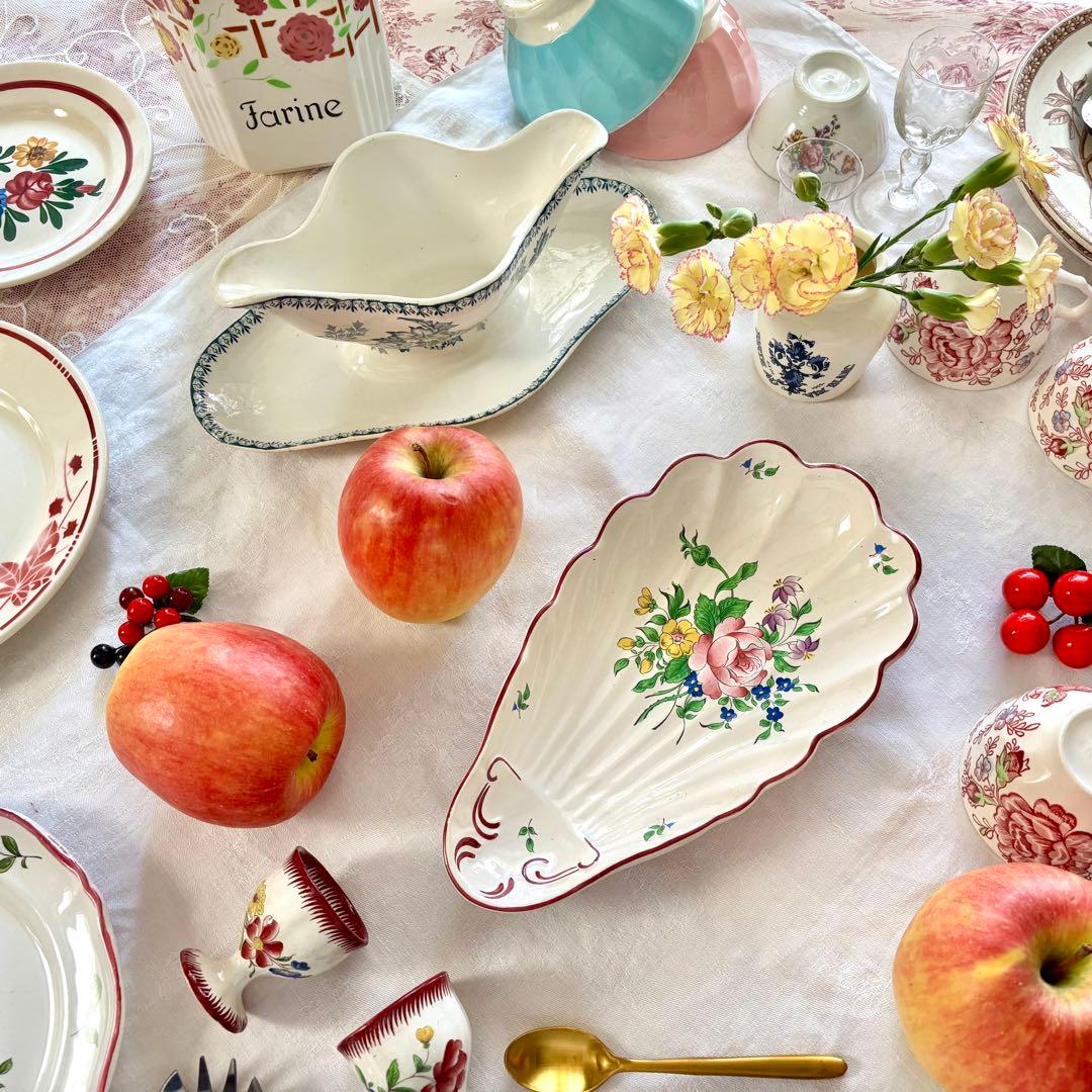 フランスアンティーク˚✧₊ リュネヴィル❁バラのブーケの素敵なシェル型ラヴィエ❁