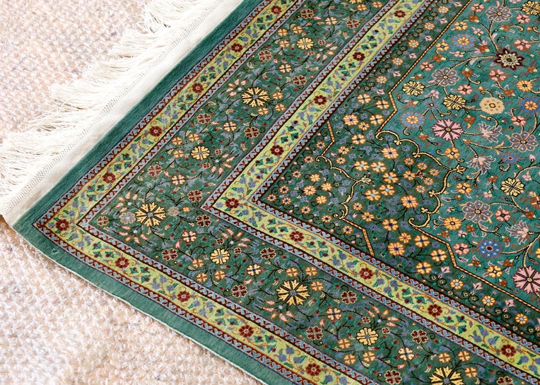 最高級 ペルシャ絨毯 クム産 アルサラーニ工房 シルク100% 148×96cm