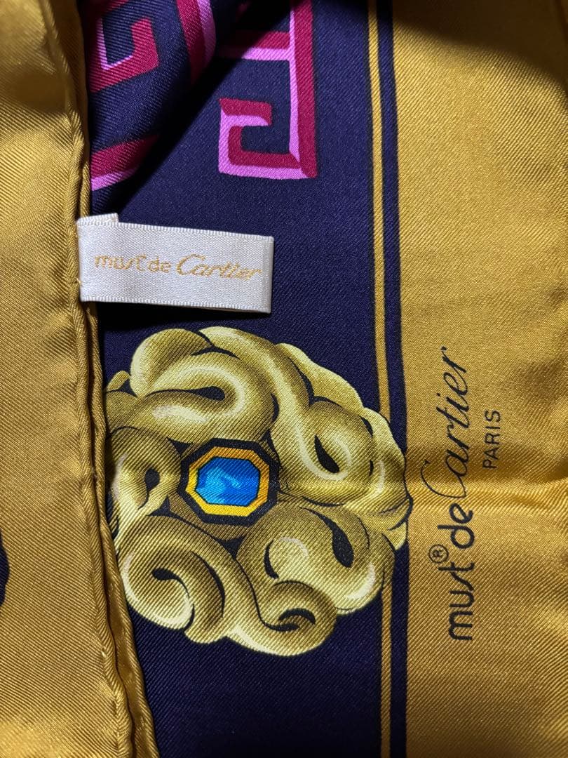 must de Cartier シルク大判スカーフ カルティエ龍グリーン総柄
